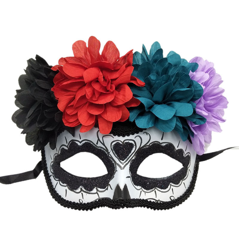 Máscara de media cara con flor para disfraz de Halloween
