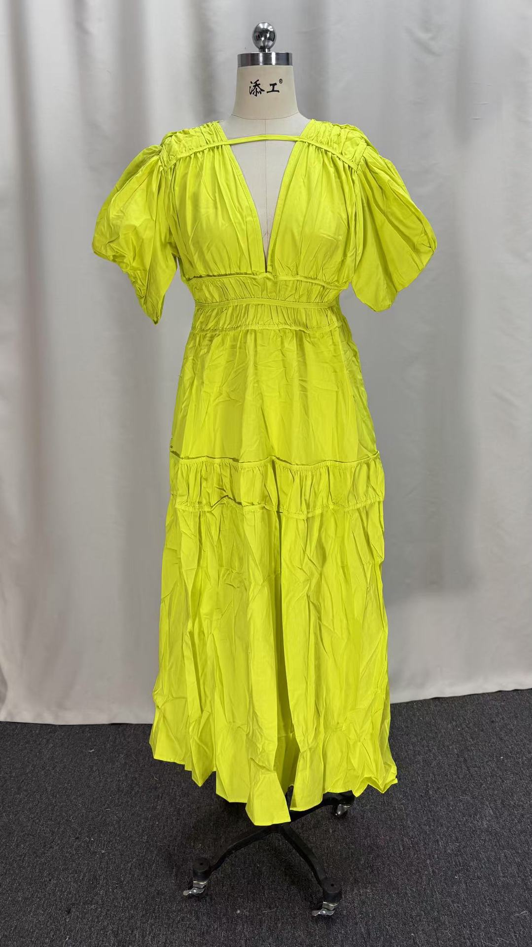 Women Casual Solid Cotton V-Neck Maxi Dress