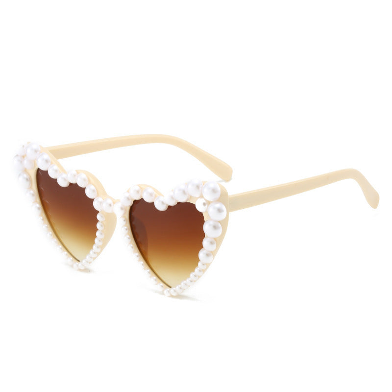 Women Fashion Pearl Heart Sunglasses