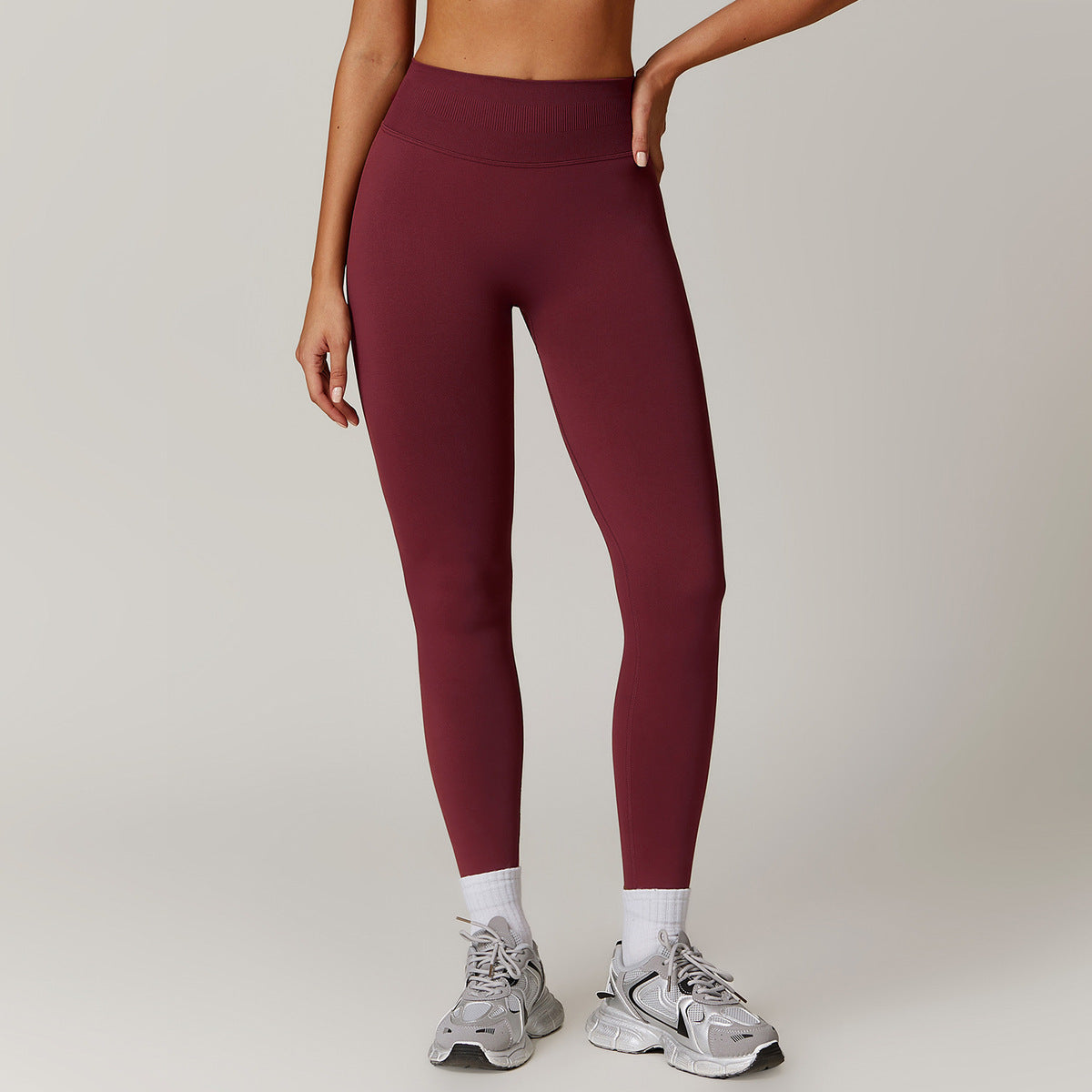 Leggings deportivos de cintura alta de color liso para mujer