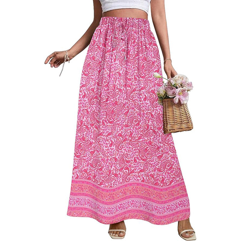 Falda holgada de cintura alta con estampado floral informal a la moda para mujer
