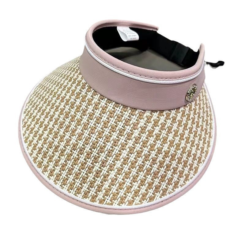 Sombrero de paja con pata de gallo y ala ancha para mujer
