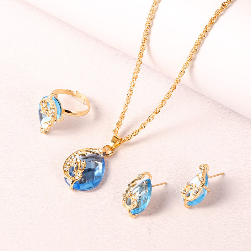 Conjunto creativo de tres piezas de joyería con diamantes de imitación