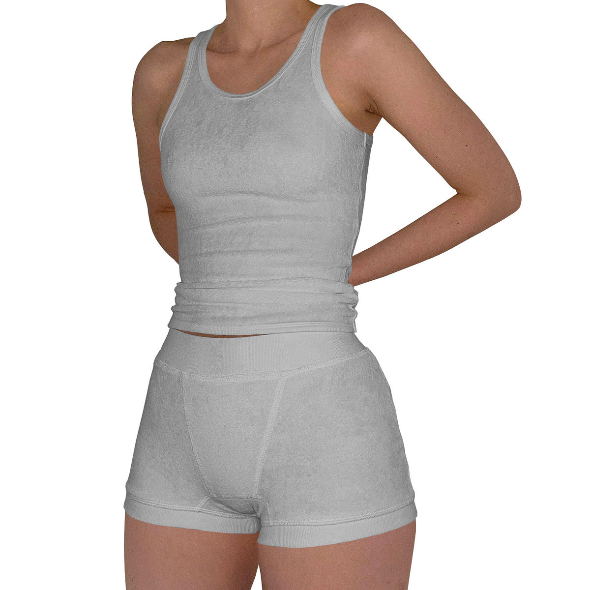 Women Casual Cotton Solid Color Tank Top and Shorts Set
