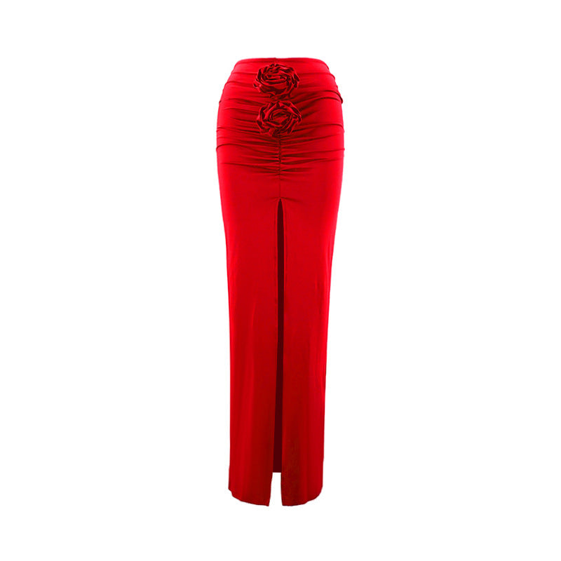 Summer Women Fashion Sexy Slim Floral Split Skirt