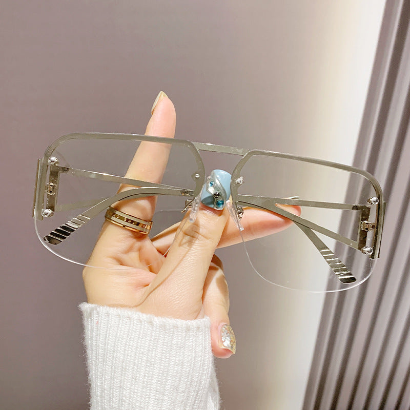 Lunettes de soleil à demi-monture en métal pour femmes, protection UV, simples et tendance