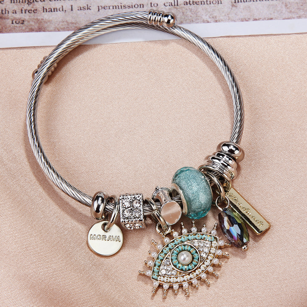 Pulsera exquisita con colgante de ojo de diablo y diamantes de imitación para mujer