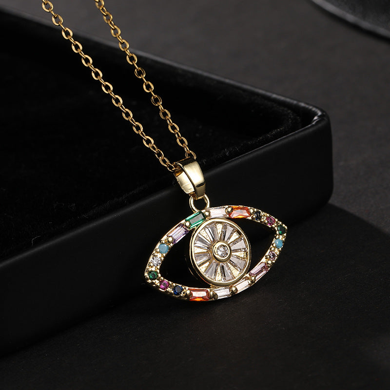 Collar con colgante de ojo de diablo de circonita multicolor para mujer