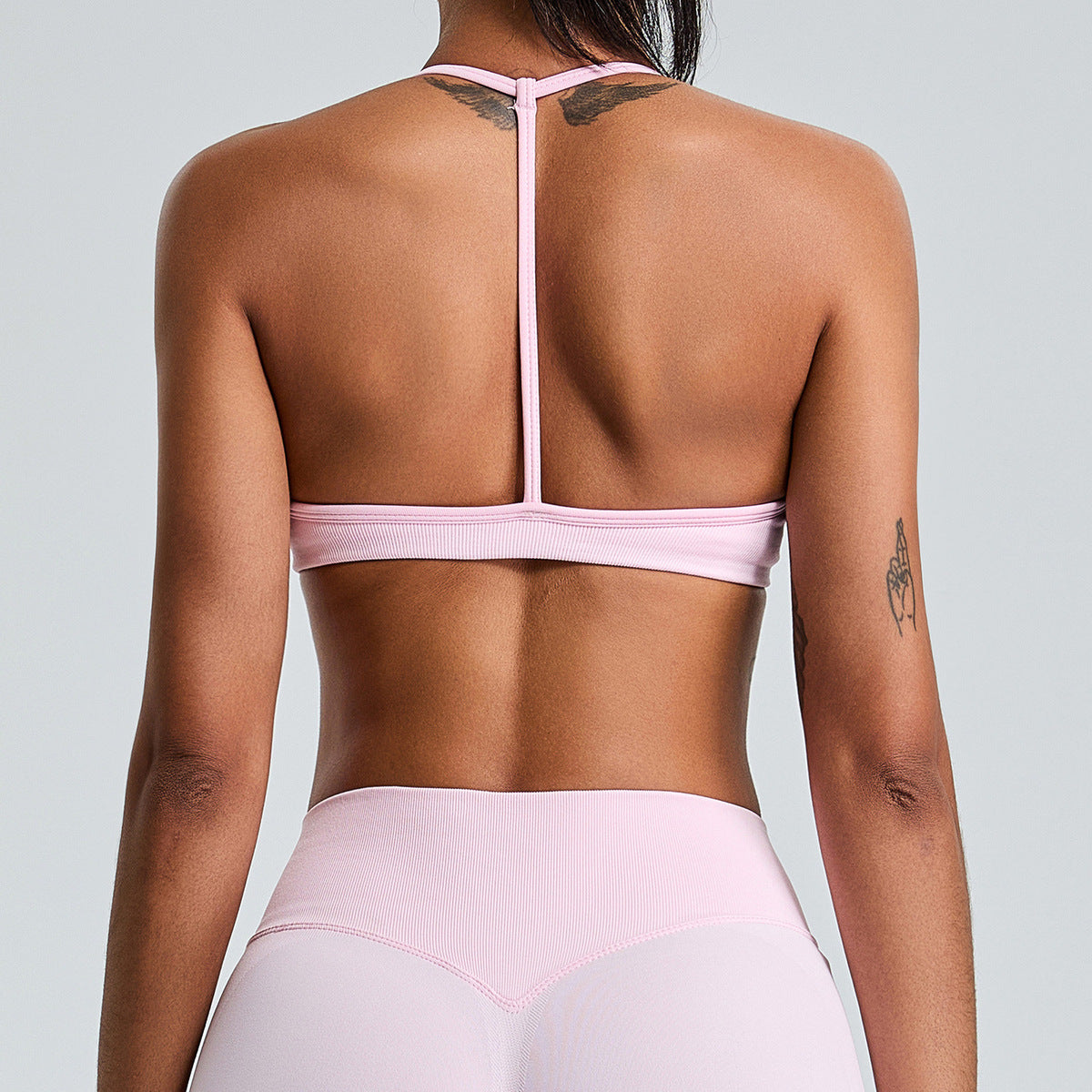 Soutien-gorge de yoga dos nu sans coutures de couleur unie pour femme