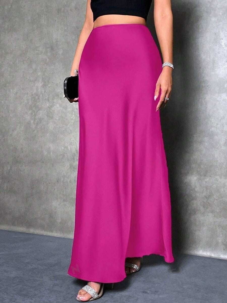Women Fashion Casual Solid Color Satin Skirt