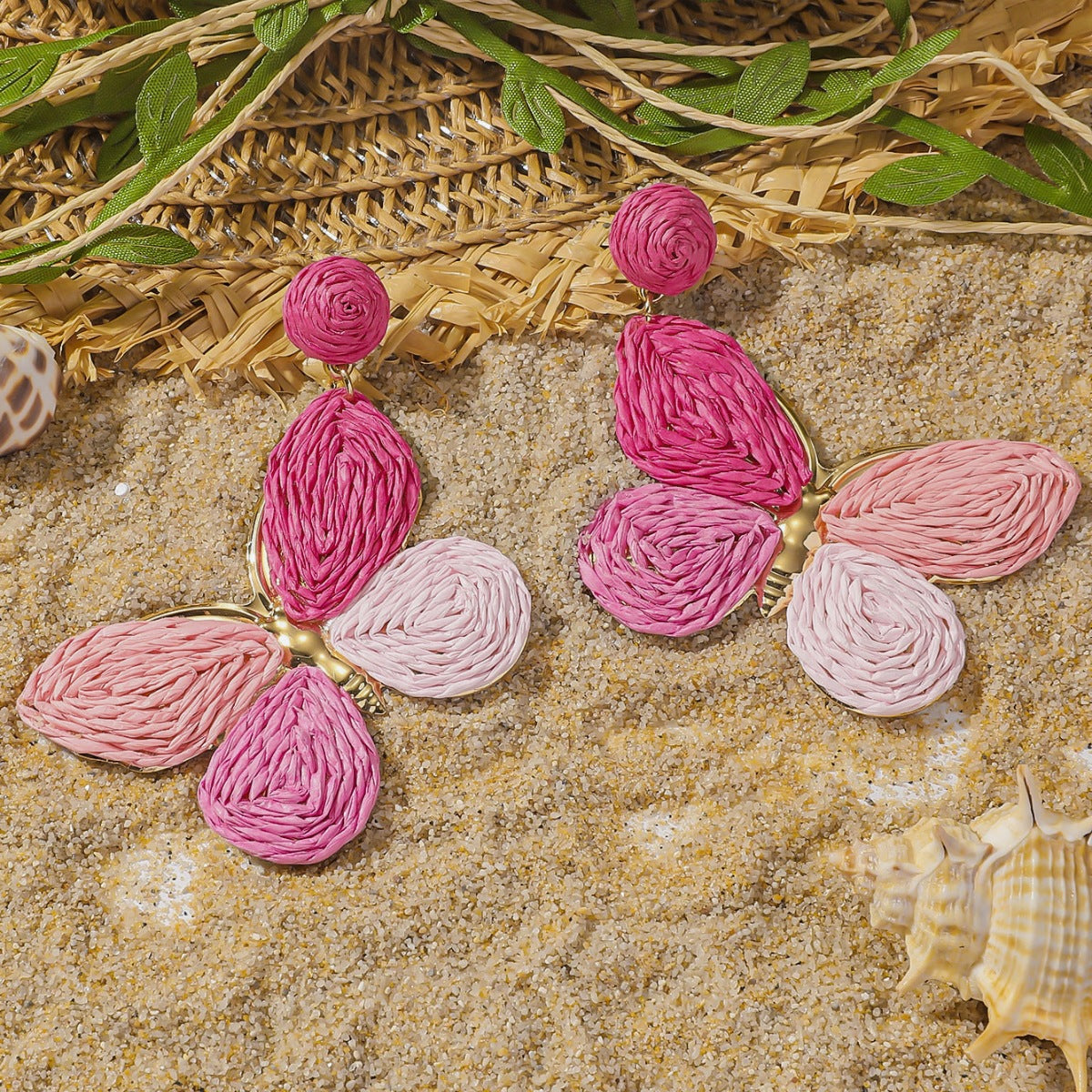 Boucles d'oreilles papillon multicolores en raphia pour femmes