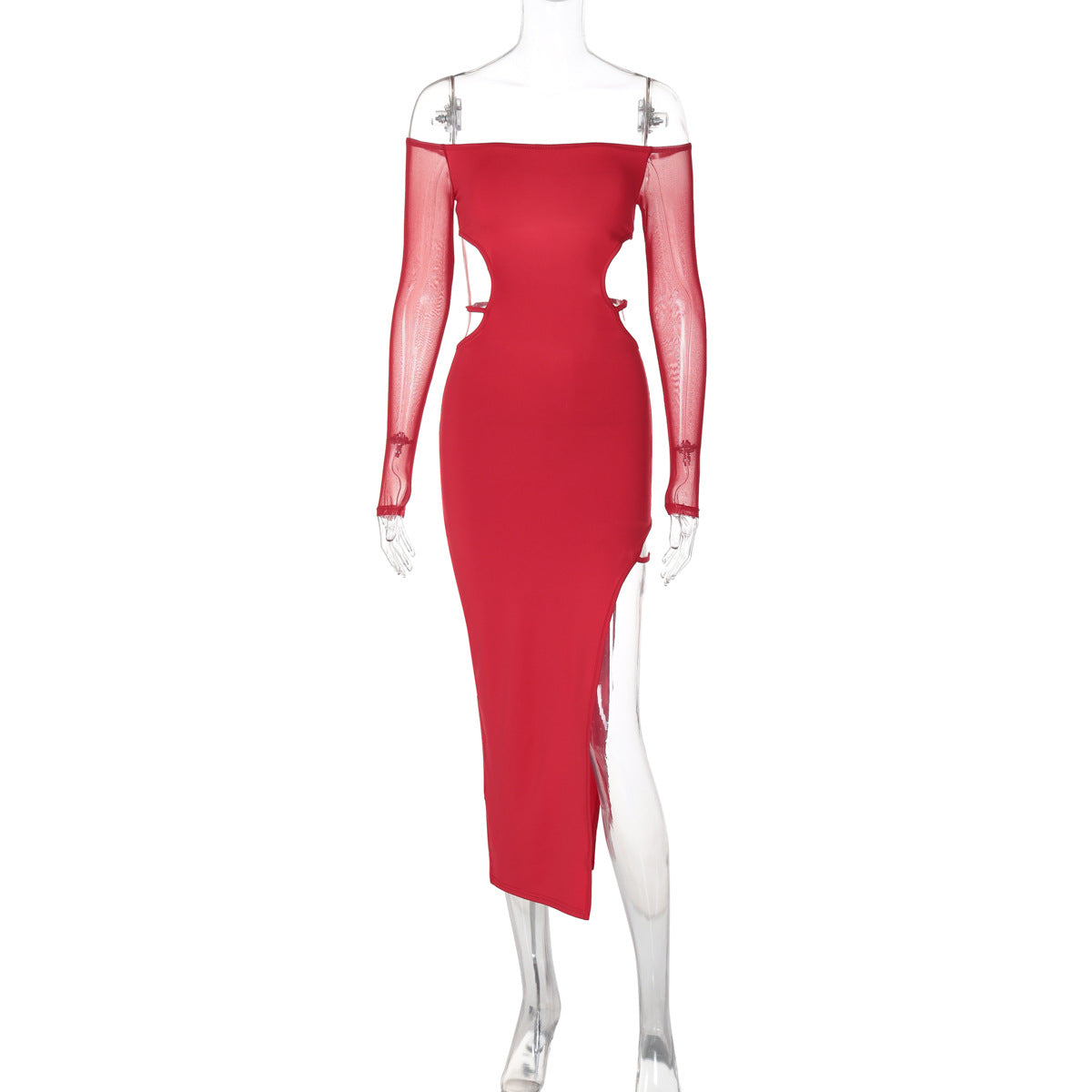 Women Fashion Off Shoulder Backless Long Sleeve Dress
