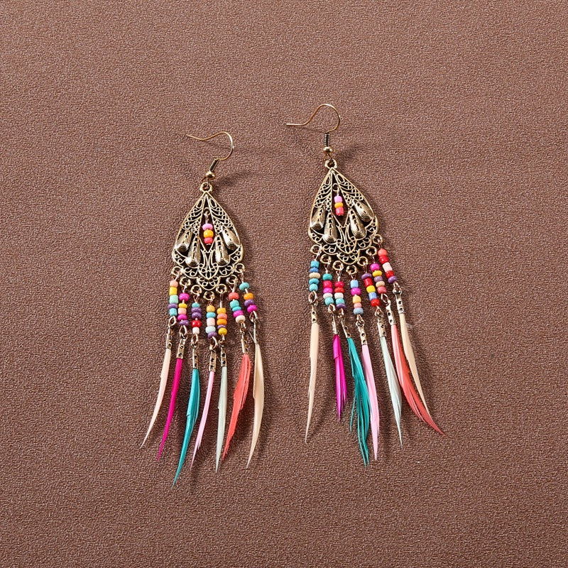 Bohemian Ethnic Style Retro Tassel Feather Earrings