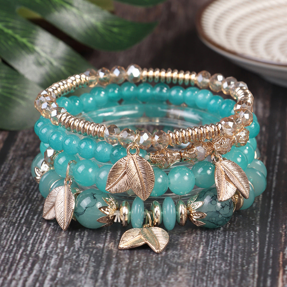 Conjunto de pulseras multicapa con cuentas bohemias