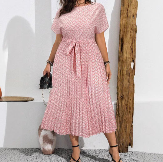 Women Fashion Casual Plus Size Printed Short-Sleeve Dress