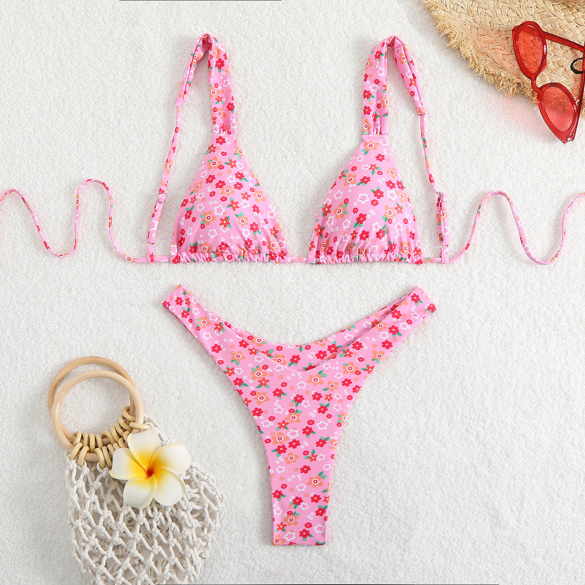 Maillot de bain bikini sexy à lacets et imprimé floral pour femme