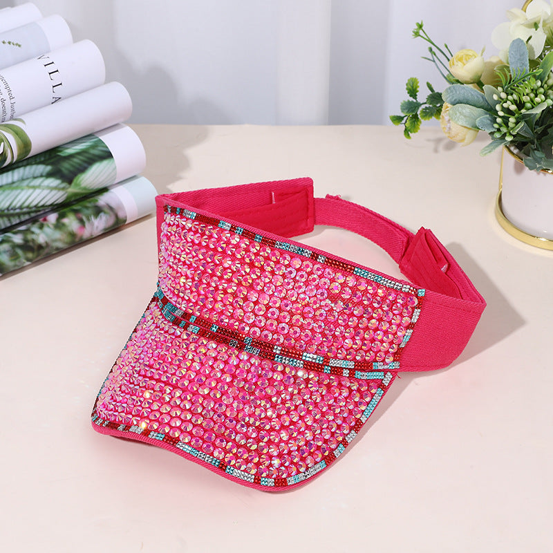 Fashion Women Rhinestone Hollow Sunscreen Cap