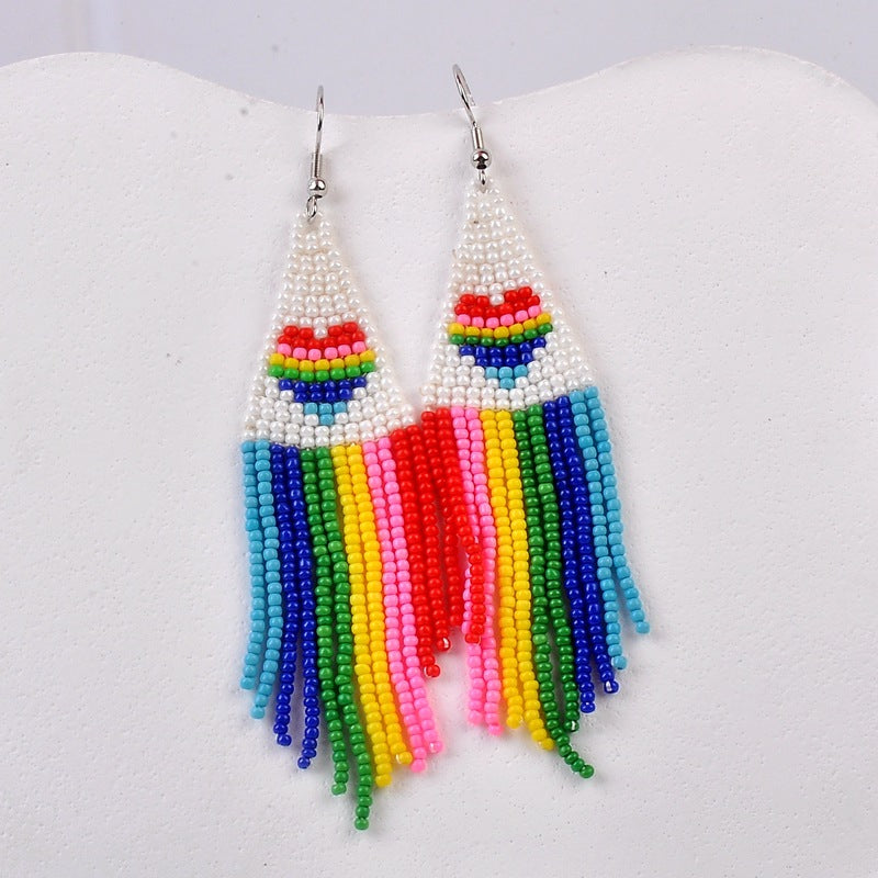 Boucles d'oreilles bohèmes à pampilles et perles de riz pour femmes