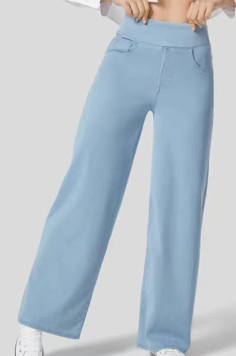 Women Fashion Casual Solid Color High Waist Wide Leg Jeans