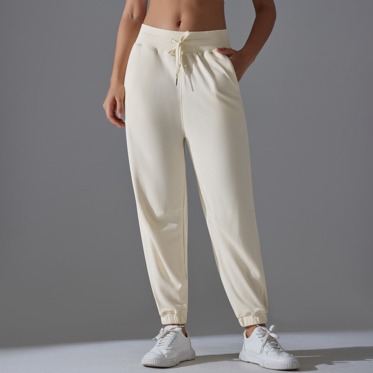 Pantalones casuales de color sólido con cordón para mujer