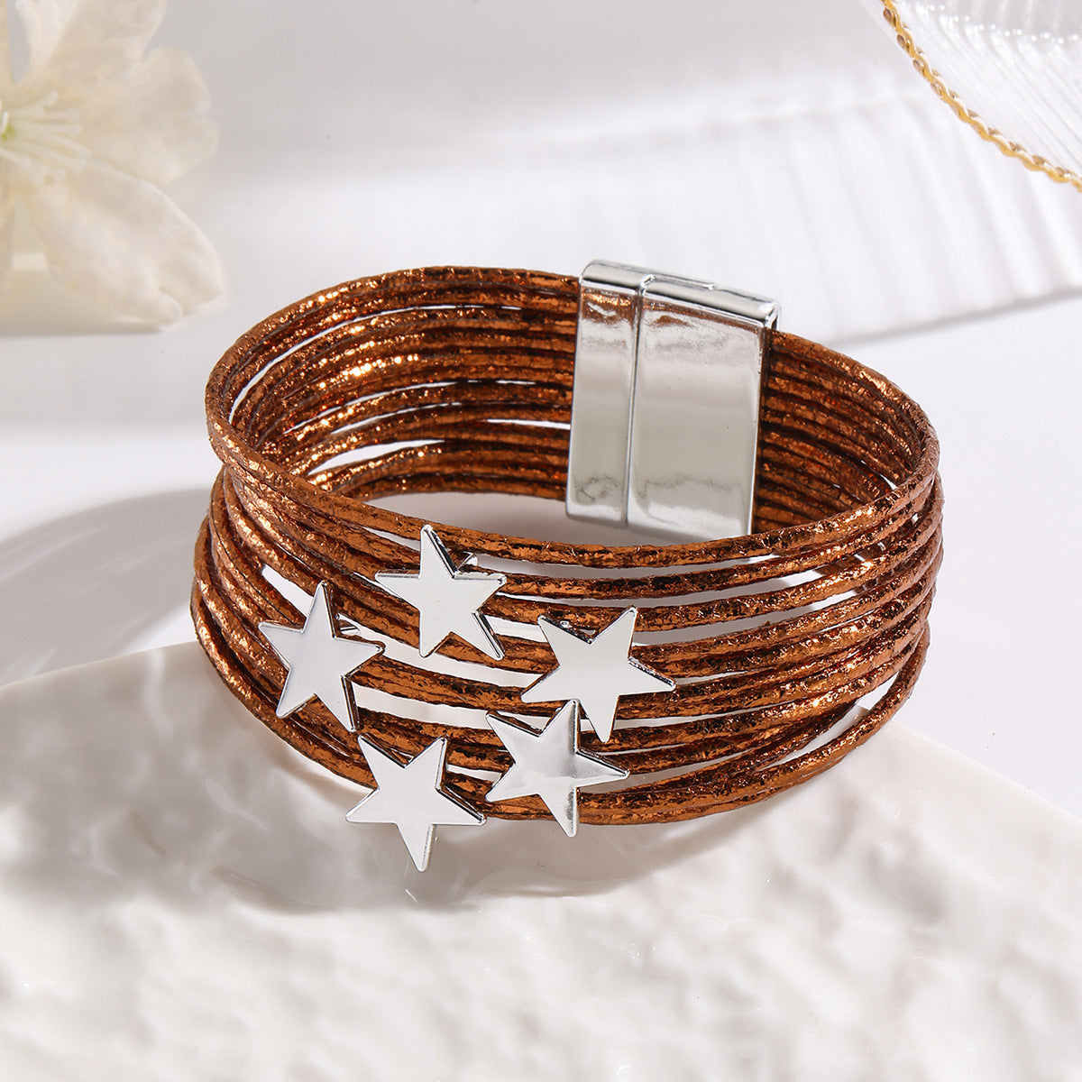 Women Fashion Creative Multi-Layer Five-Pointed Star Leather Bracelet