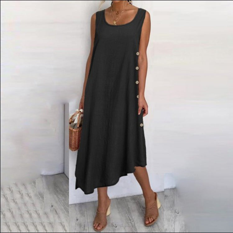 Vestido largo informal de lino y algodón para mujer de verano