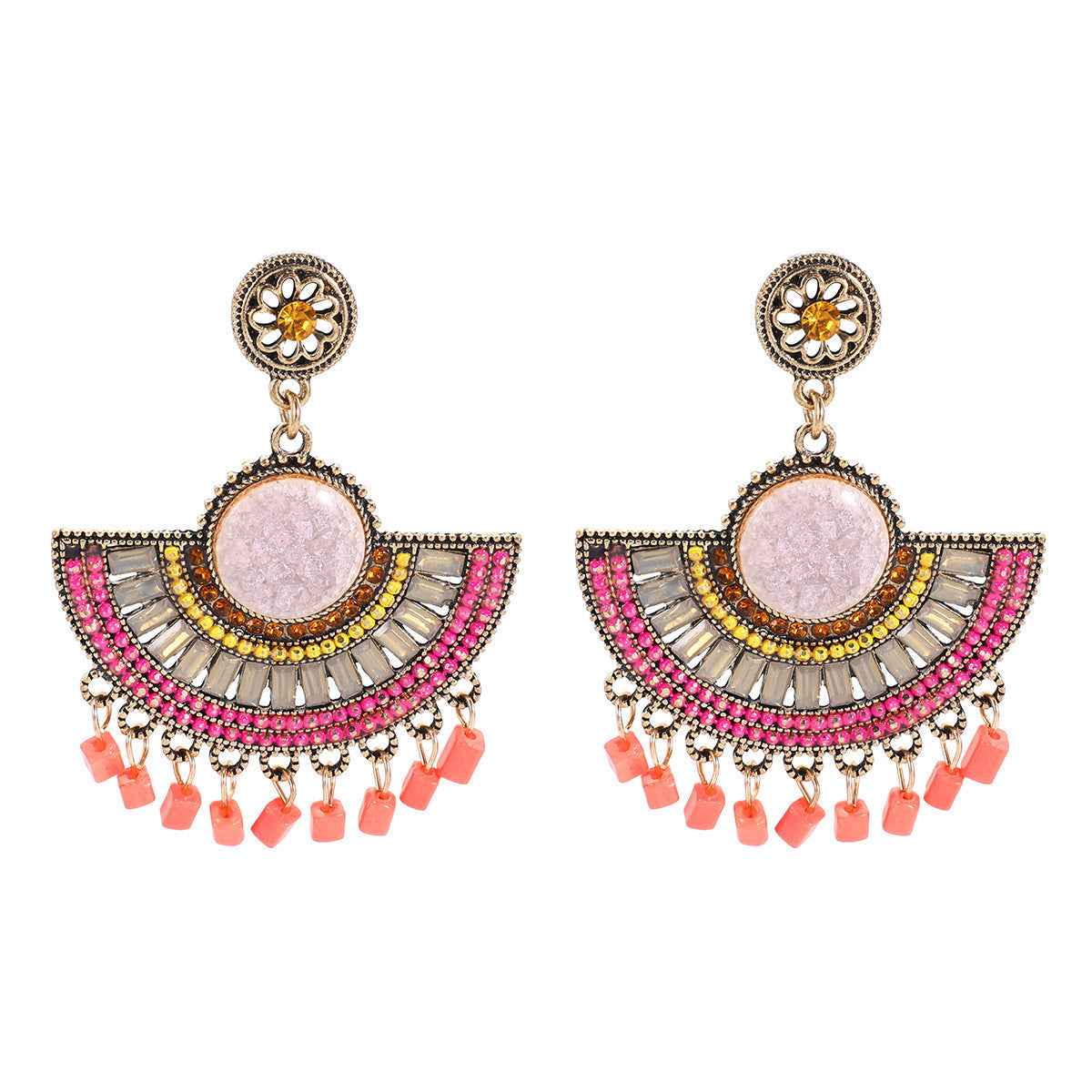 Women Fashion Bohemian Ethnic Fan Tassel Earrings