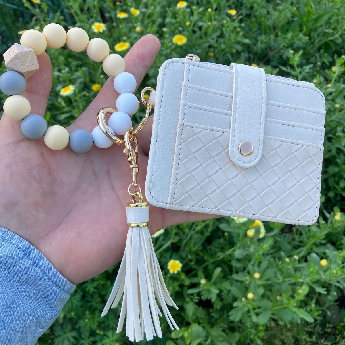 Women Fashion Silicone Bead Bracelet Keychain Wallet