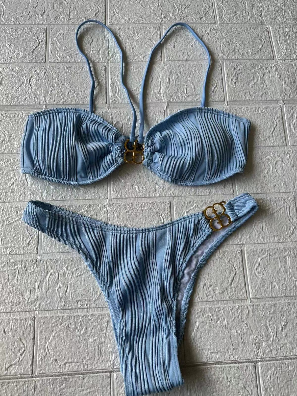 Bikini plisado de color sólido sexy de moda para mujer