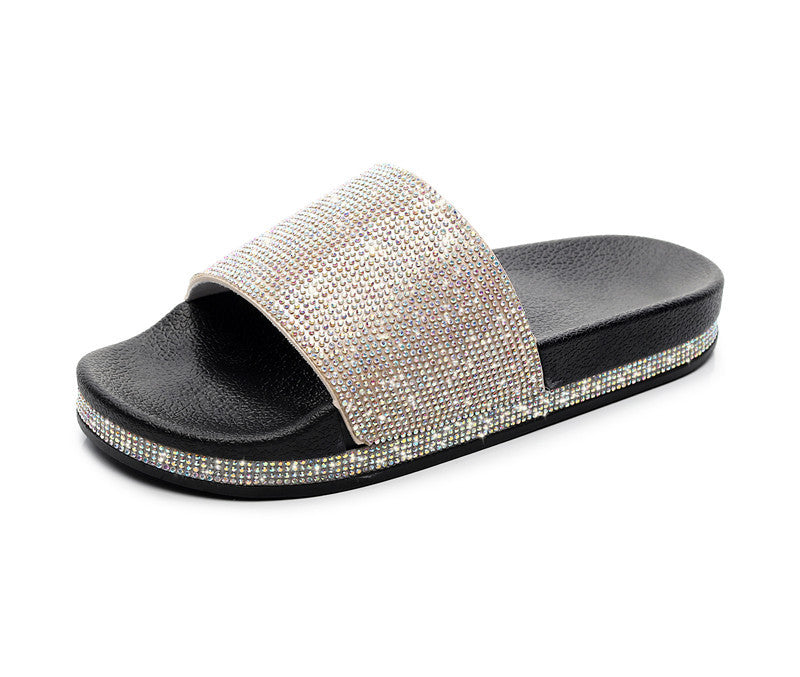 Pantuflas de plataforma con diamantes de imitación de moda para mujer