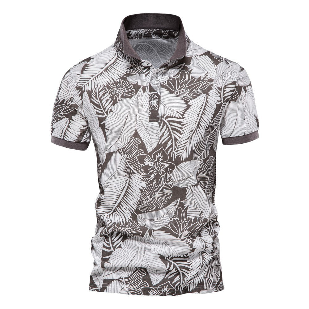 Summer Vacation Leaf Floral Printed Polo Shirt