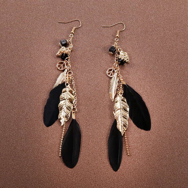 Bohemian Ethnic Style Retro Tassel Feather Earrings
