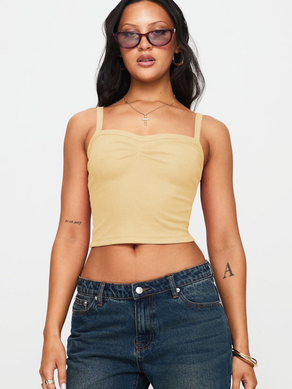 Women Fashion Solid Color Cropped Camisole Polyester Street Style