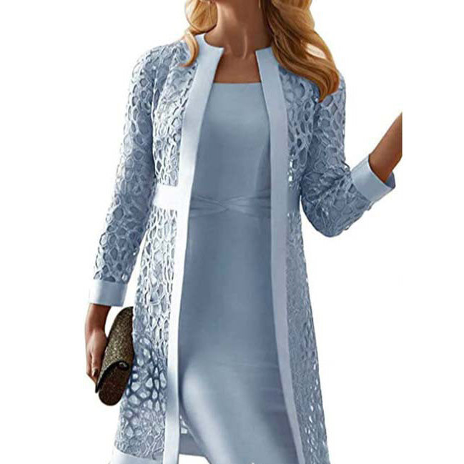 Women Fashion Casual Solid Color Dress Coat Set