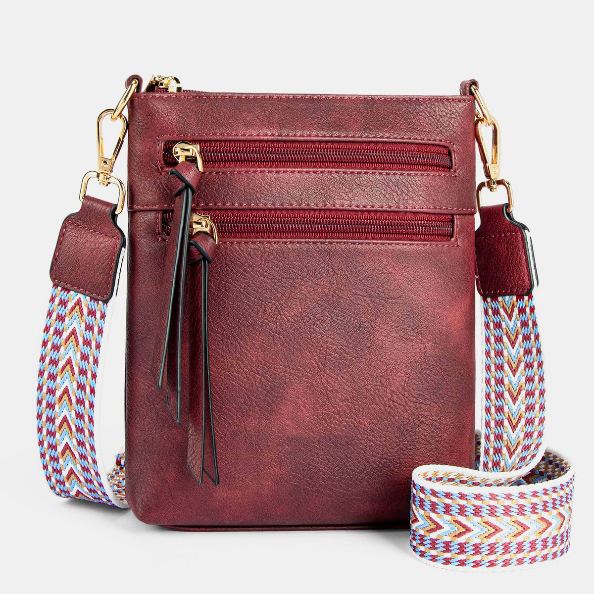 Women Multi-Zipper Pocket Vertical Crossbody Bag