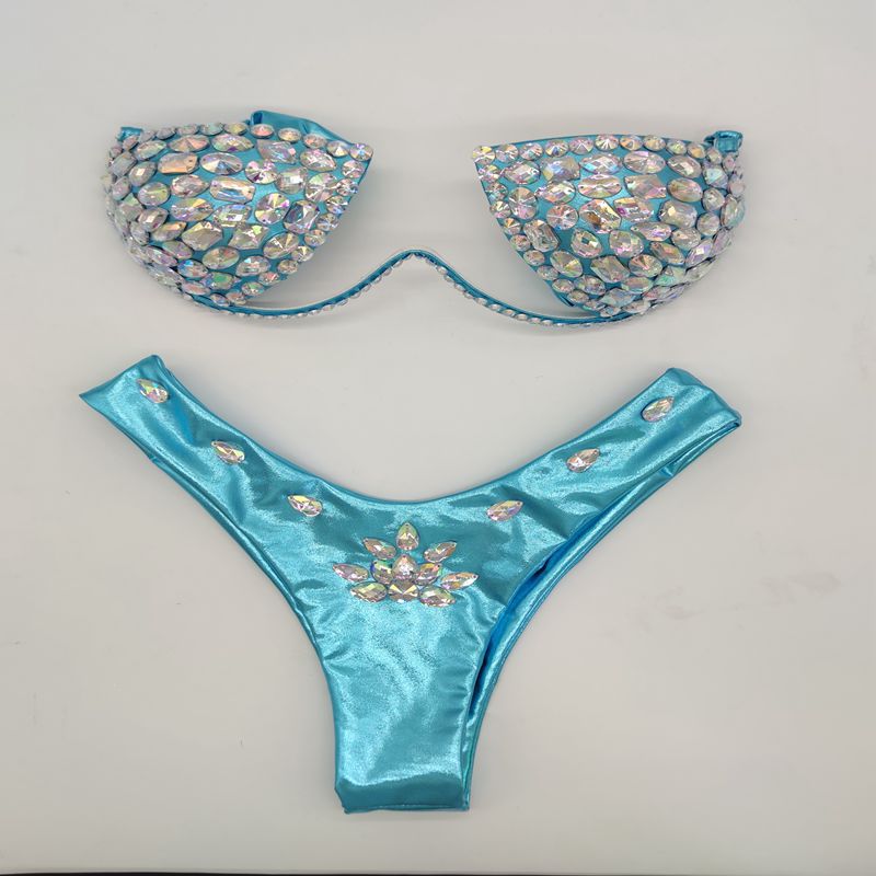 Traje de baño bikini sexy con diamantes de imitación a la moda para mujer