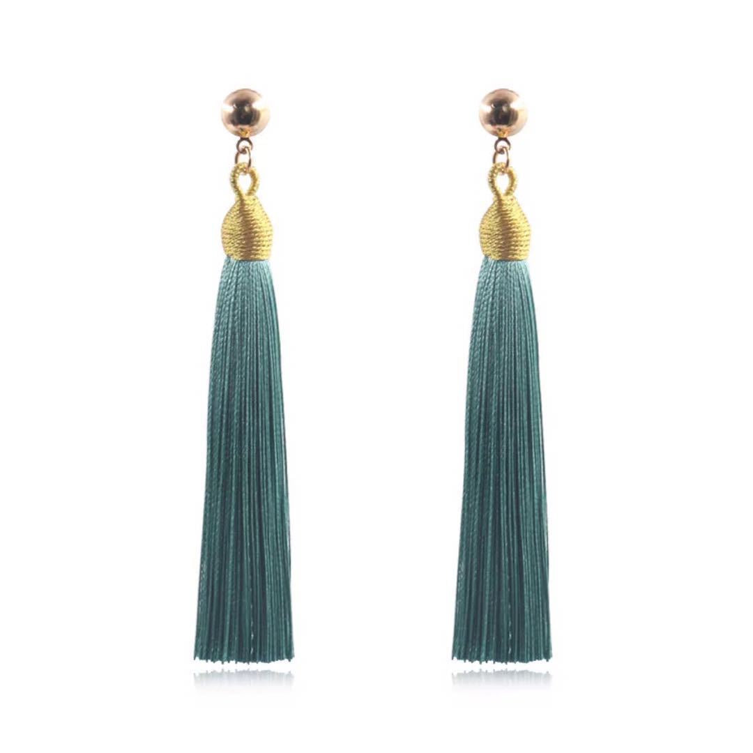 Bohemian Gold Wire Pull Hoop Tassel Earrings