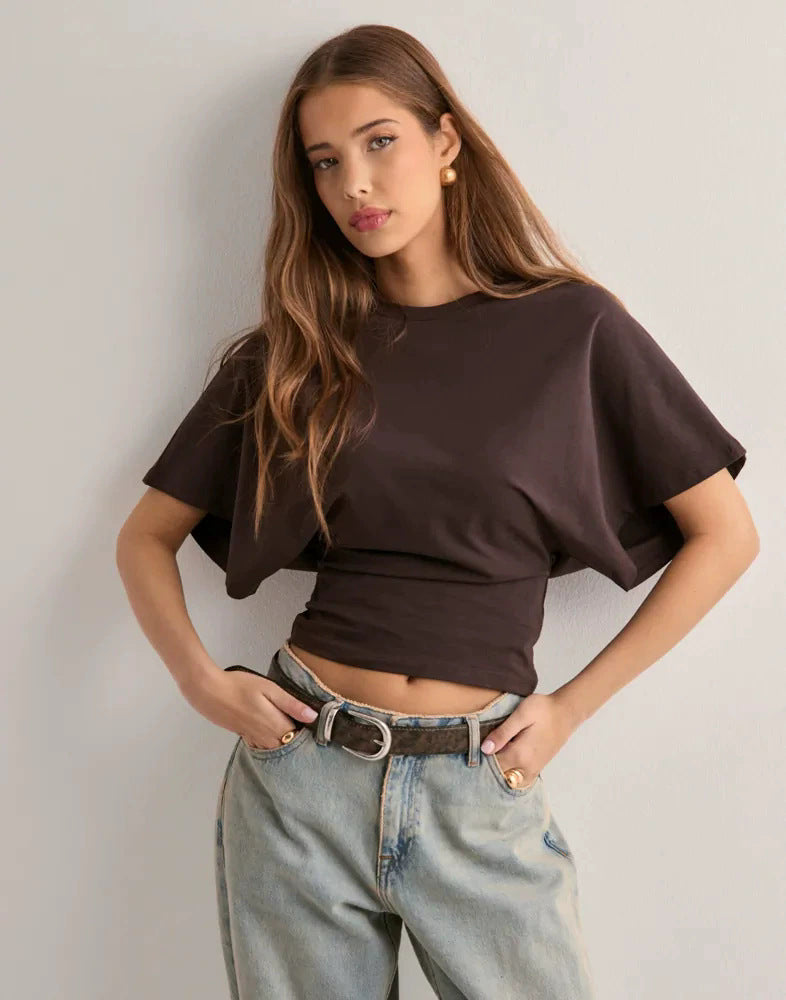 Camiseta informal de poliéster de manga corta para mujer