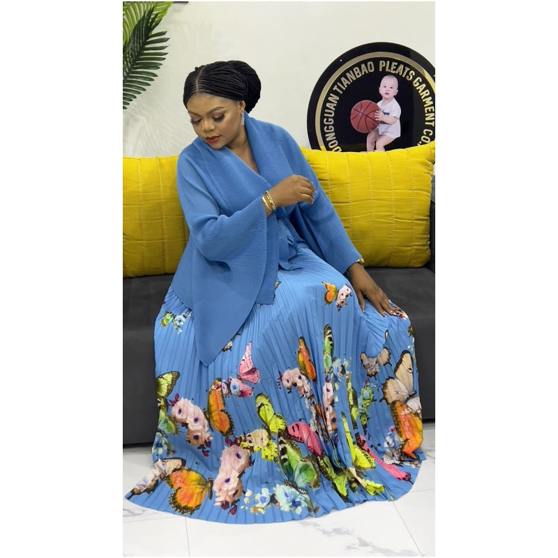 African Women Butterfly Print Irregular Plus Size Skirt Set