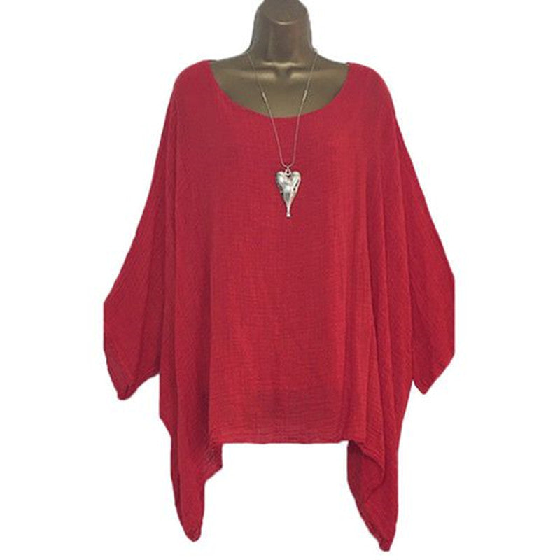 Blusa informal de manga larga irregular de color liso y talla grande para mujer