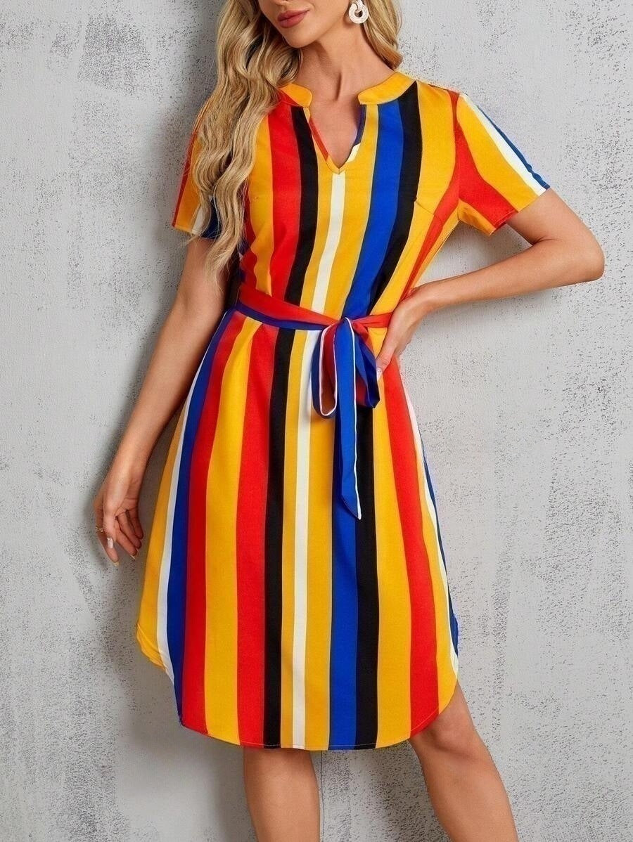 Women Fashion Casual Printed V-Neck Dress
