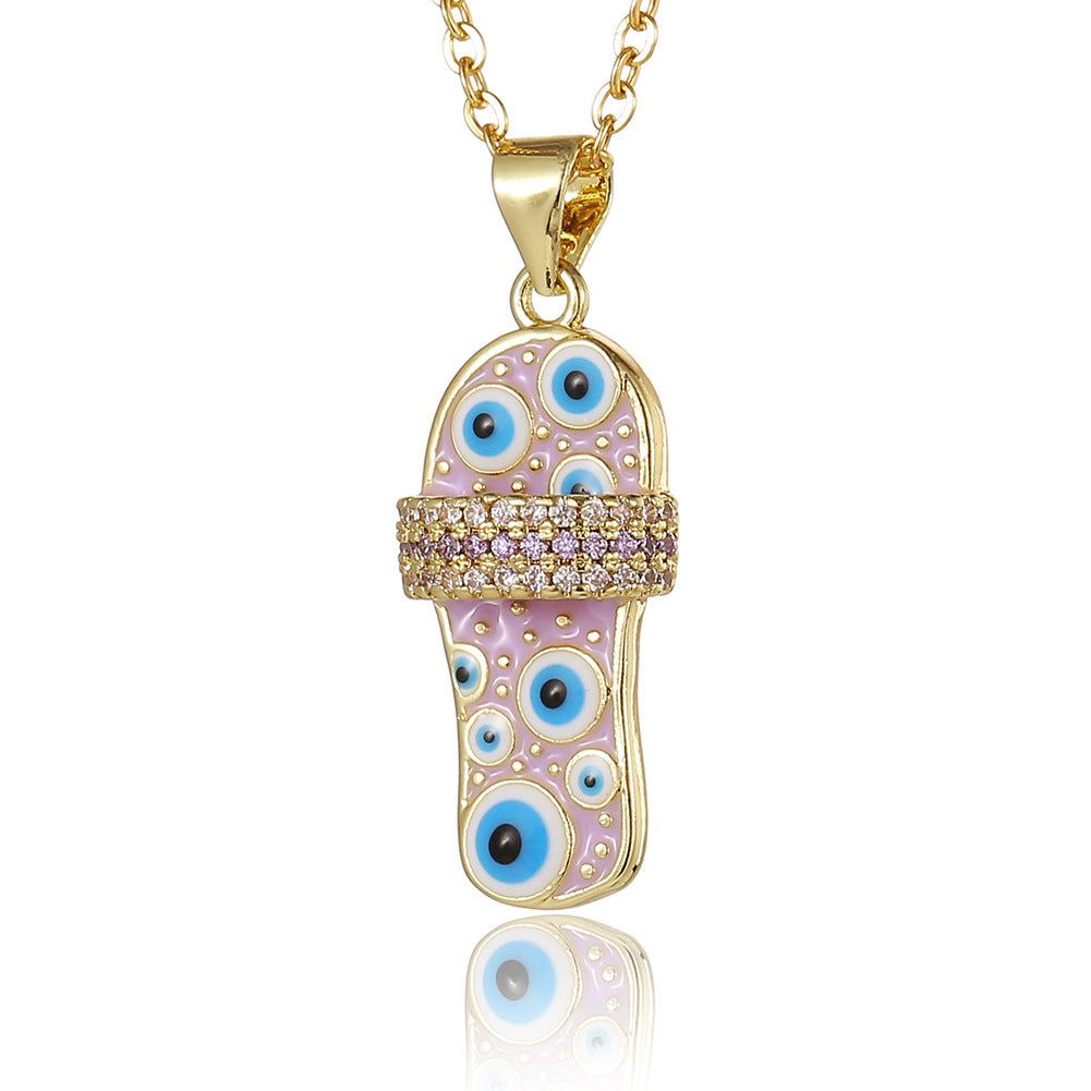 Collar con colgante de zapatilla de ojo malvado para mujer