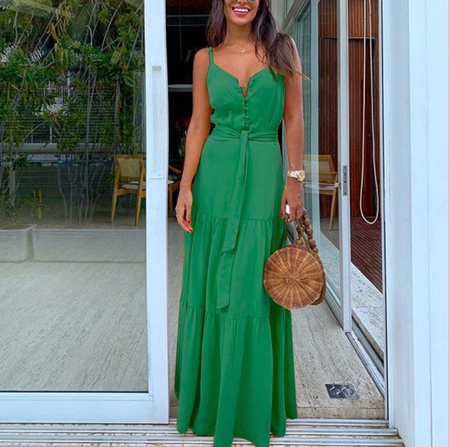 Summer Women Vacation Solid Color Slip Dress