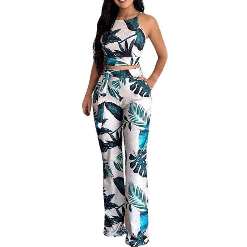 Conjunto de camiseta y pantalón con estampado floral de verano