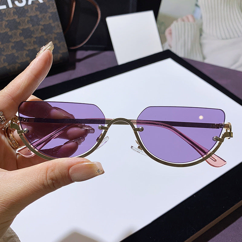 Lunettes de soleil œil de chat rétro à demi-monture pour femmes