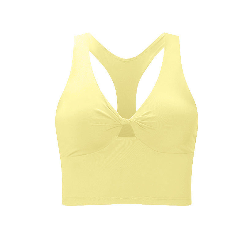 Soutien-gorge de sport et de yoga à fronces de couleur unie pour femme
