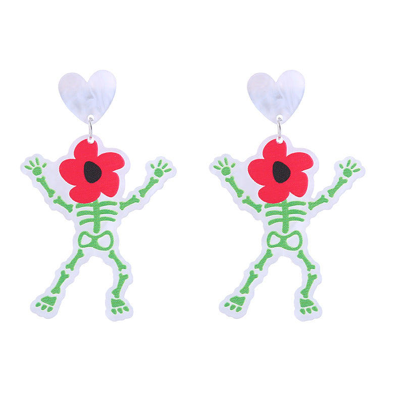 Halloween Women Funny Creative Acrylic Pumpkin Skeleton Ghost Earrings