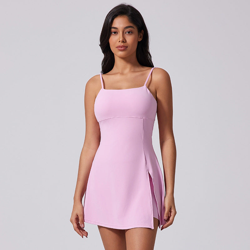 Robe de sport décontractée à bretelles spaghetti de couleur unie pour femme