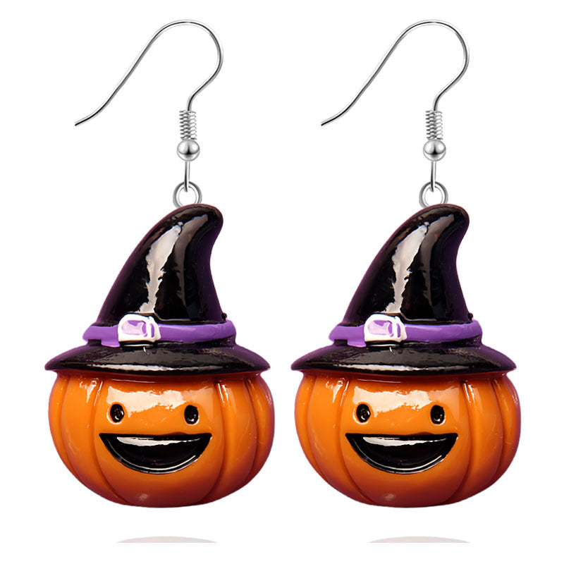 Pendientes de resina con diseño divertido de murciélago, calabaza y fantasma para Halloween para mujer