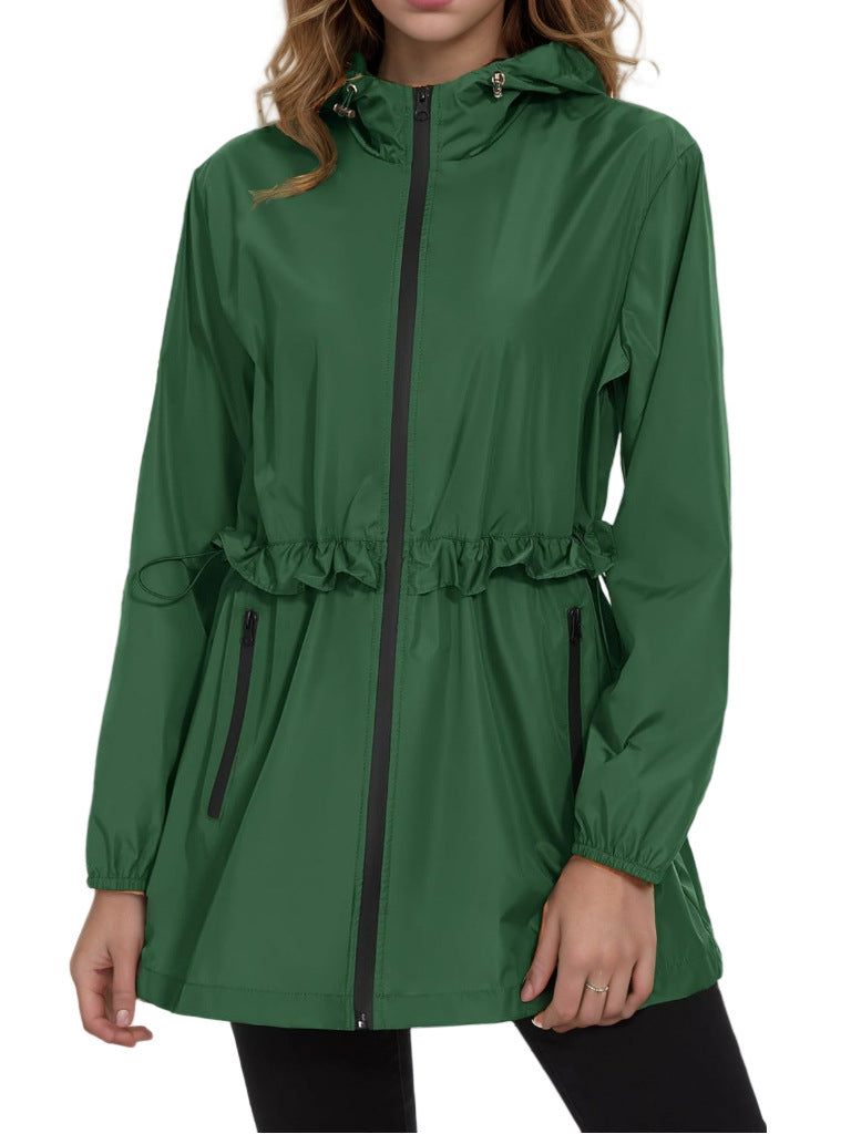 Sudadera impermeable informal de manga larga en color liso para mujer